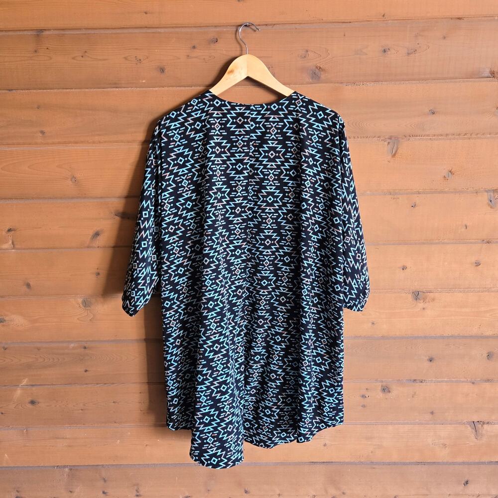 Lularoe Kimono Cardigan Southwestern Western Rodeo Cover Up Black Blue Boho L - Picture 3 of 4